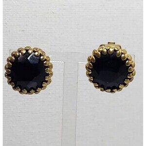 Vintage Earrings Black in Goldtone backing Stud Clip on 3/4"
